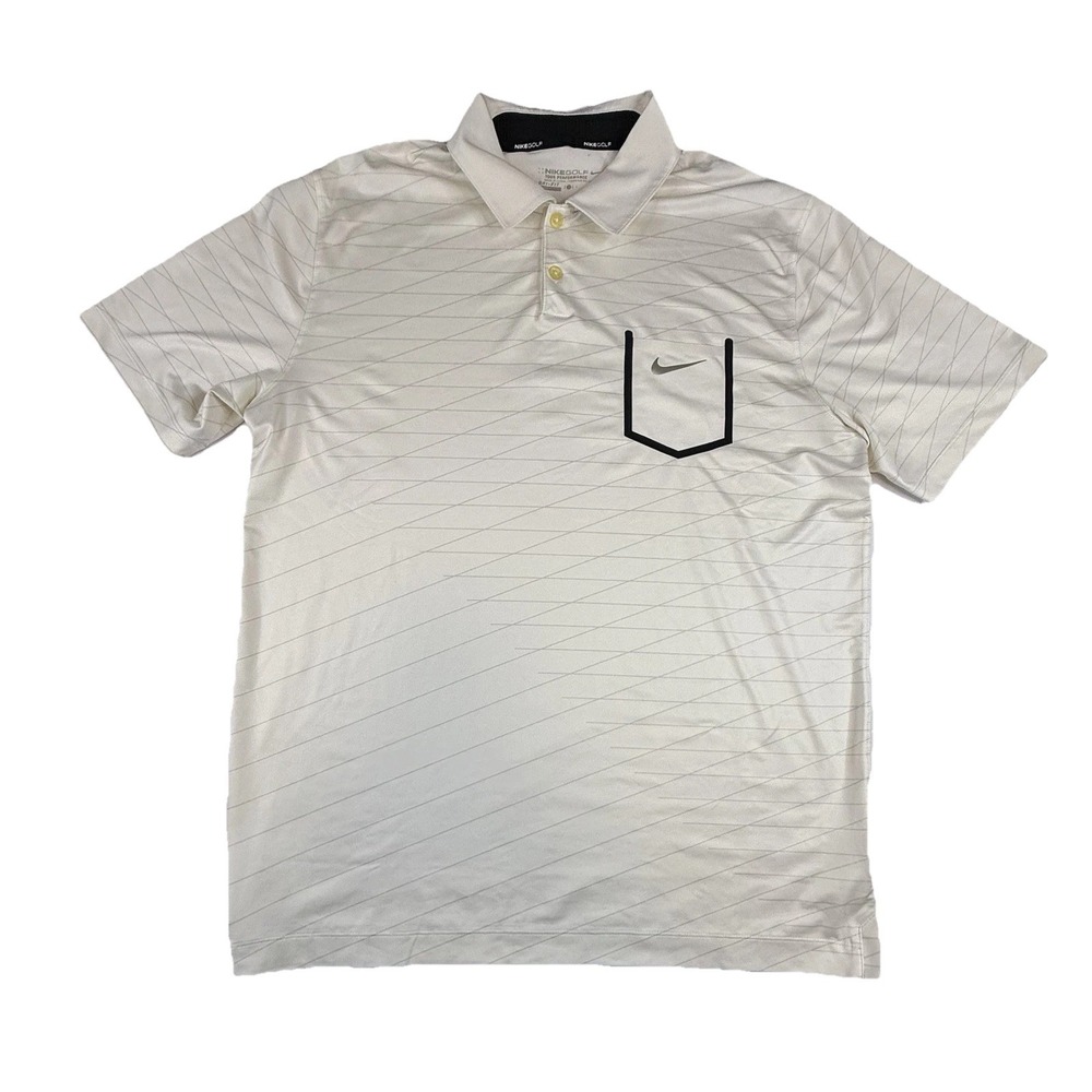 Nike Golf Tour Performance Dri Fit Pocket Polo Ivory Grey Black Geometric Mens L